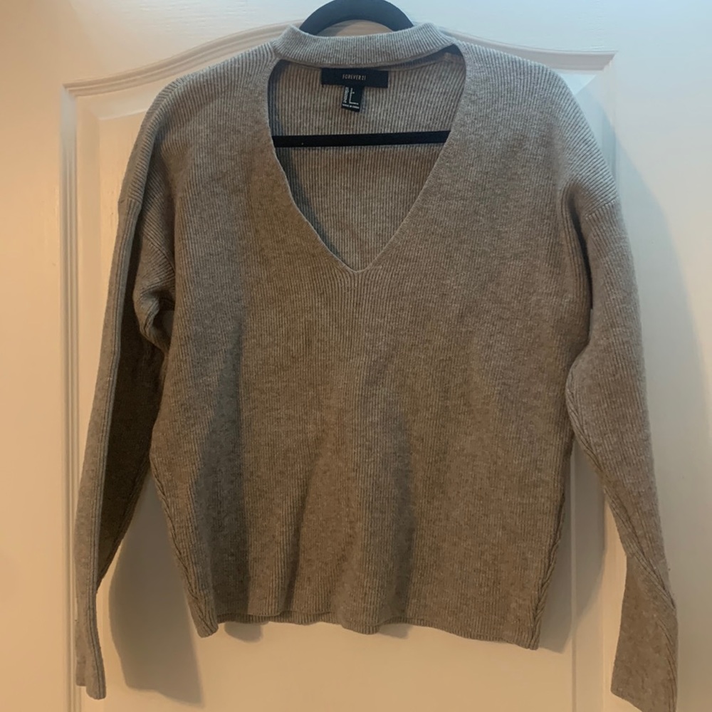 Grey Forever 21 Sweater with Cut out in Front